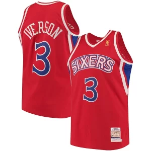 Allen Iverson Philadelphia 76ers 1996/97 Hardwood Classics Distingué Authentic Jersey Red/Black/White - Pour les matchs d'athlétisme - Restez frais et confortable