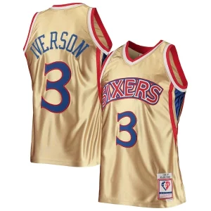 Allen Iverson Philadelphia 76ers 75th Exquisite Anniversary 1996/97 Hardwood Classics Swingman Jersey Gold - Parfait pour le match jour - Montrez votre support avec style