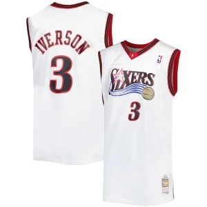 Allen Iverson Philadelphia 76ers Big & Gracieux Tall Hardwood Classics 1996/97 Swingman Jersey White/Black/Red/Royal - Pour les fans de la ligue - Un maillot authentique de la compétition