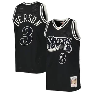 Allen Iverson Philadelphia 76ers Hardwood Classics Off Court Swingman Exquisite Jersey Black - Maillot de qualité supérieure - Durable et résistant