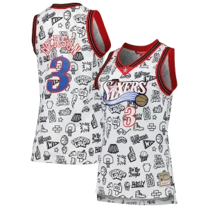 Allen Iverson Philadelphia Commémoratif 76ers Women's 2000 Doodle Swingman Jersey White - Édition limitée - Uniques dans leur genre