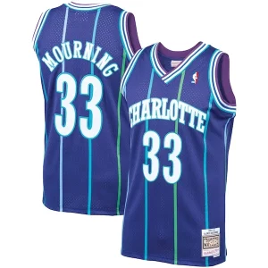 Alonzo Éclatant Mourning Charlotte Hornets 1994/95 Hardwood Classics Swingman Jersey Purple - Pour les matchs d'athlétisme - Restez frais et confortable