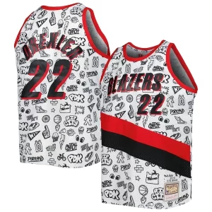 Clyde Drexler Portland Incontournable Trail Blazers 1991/92 Hardwood Classics Doodle Swingman Player Jersey White - Édition commemorative - Souvenez-vous des moments inoubliables