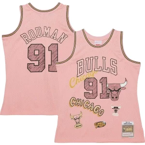 Dennis Rodman Chicago Bulls 1997/98 Swingman Sidewalk Sketch Moderne Jersey Pink - Édition limitée - Uniques dans leur genre