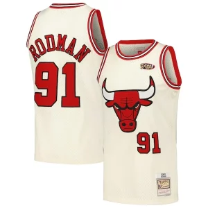 Dennis Rodman Chicago Bulls Chainstitch Swingman Jersey Cream Premium - Confort et style combinés - Pour un look exceptionnel