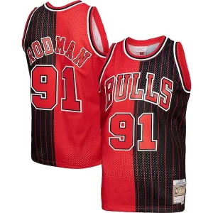 Dennis Rodman Chicago Gracieux Bulls Big & Tall Hardwood Classics 1995/96 Split Swingman Jersey Red/Black - Maillot de championnat - Revivez les victoires glorieuses