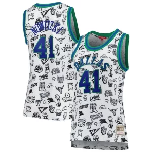 Dirk Élégant Nowitzki Dallas Mavericks Women's 1998 Doodle Swingman Jersey White - Édition commemorative - Souvenez-vous des moments inoubliables