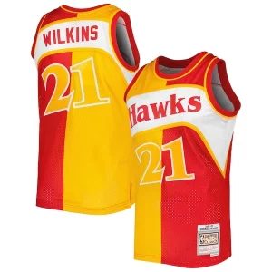 Dominique Wilkins Atlanta Hawks Hardwood Classics 1986/87 Split Swingman Jersey Yellow/Red Personalisable - Idéal pour les collectionneurs - Qualité premium garantie