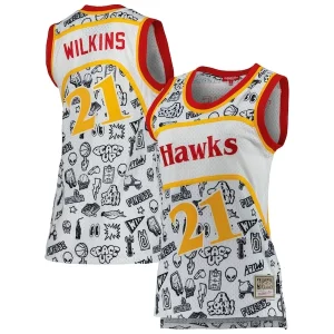 Dominique Wilkins Atlanta Unique Hawks Women's 1986 Doodle Swingman Jersey White - Giftez-le à un fan dévoué - Livraison en temps pour les fêtes