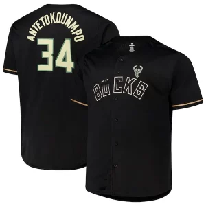 Giannis Personalisable Antetokounmpo Milwaukee Bucks Profile Big & Tall Name & Number Button Up Jersey Black - Maillot de qualité supérieure - Durable et résistant