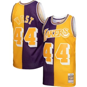 Jerry West Los Angeles Lakers Hardwood Classics 1971/72 Split Swingman Jersey Purple/Gold Personalisable - Nouvelle arrivée - Êtes-vous prêt pour la saison ?