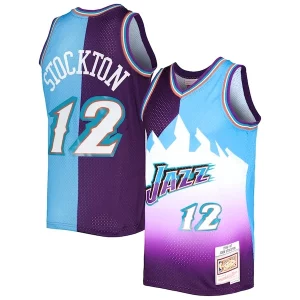 John Stockton Utah Jazz Hardwood Classics 1996/97 Split Swingman Jersey Purple/Turquoise Splendide - Maillot de championnat - Revivez les victoires glorieuses