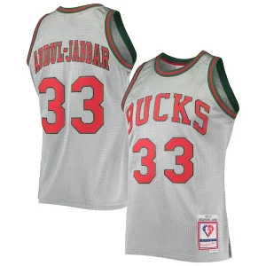 Kareem Abdul Jabbar Milwaukee Bucks 75th Anniversary 1971/72 Hardwood Classics Swingman Jersey Bold Silver - Fait à la main - Un produit unique et de qualité