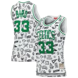 Larry Bird Boston Celtics Women's 1985 Doodle Swingman Jersey Dashing White - Événement exclusif - Soyez l'un des premiers à avoir ce maillot