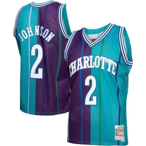 Larry Johnson Charlotte Hornets Hardwood Classics Split Swingman Personalisable Jersey Teal/Purple - Nouvelle arrivée - Êtes-vous prêt pour la saison ?