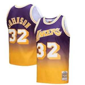 Magic Johnson Gracieux Los Angeles Lakers 1984/85 Hardwood Classics Fadeaway Swingman Player Jersey Gold/Purple - Maillot de qualité supérieure - Durable et résistant