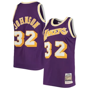 Magic Johnson Los Angeles Lakers 1984/85 Hardwood Classics Authentic Jersey Purple/Gold Dashing - Style contemporain - Restez à la mode avec ce maillot