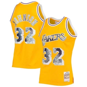 Magic Johnson Los Angeles Lakers 1984/85 Hardwood Classics NBA 75th Anniversary Diamond Swingman Jersey Captivant Gold - Pour les matchs d'athlétisme - Restez frais et confortable