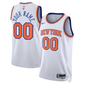 New Charming York Knicks Nike Unisex Swingman Custom Jersey White Association Edition/Blue - Édition commemorative - Souvenez-vous des moments inoubliables