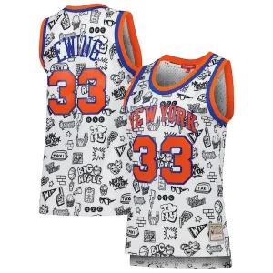 Patrick Ewing New York Admirable Knicks Women's 1991 Doodle Swingman Jersey White - Style contemporain - Restez à la mode avec ce maillot