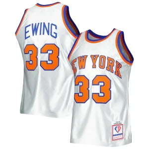 Patrick Notable Ewing New York Knicks 1985/86 Hardwood Classics 75th Anniversary Swingman Jersey Platinum - Maillot de qualité supérieure - Durable et résistant
