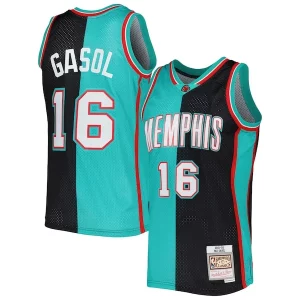 Pau Gasol Memphis Grizzlies Hardwood Classics Exquisite 2001/02 Split Swingman Jersey Black/Turquoise - Offre spéciale - Achetez maintenant et économisez