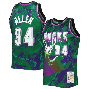 Ray Allen Milwaukee Bucks 1996/97 Admirable Hardwood Classics Marble Swingman Jersey Green - Maillot authentique - Reproduit avec soin