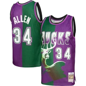 Ray Allen Splendide Milwaukee Bucks Hardwood Classics 1996/97 Split Swingman Jersey Green/Purple - Collectionner ce maillot rare - Augmentez la valeur de votre collection