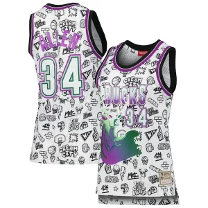 Ray Premium Allen Milwaukee Bucks Women's 1996 Doodle Swingman Jersey White - Livraison gratuite - Économisez sur les frais d'expédition