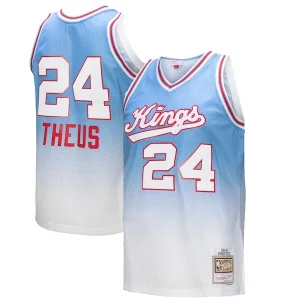 Reggie Theus Sacramento Kings 1985/86 Hardwood Classics Fadeaway Swingman Player Jersey White/Light Haut de gamme Blue - Parfait pour le match jour - Montrez votre support avec style
