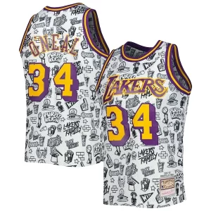 Shaquille O'Neal Los Angeles Lakers 1996/97 Gracieux Hardwood Classics Doodle Swingman Jersey White - Édition limitée - Uniques dans leur genre