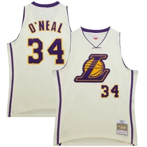 Shaquille O'Neal Los Angeles Lakers Authentique Chainstitch Swingman Jersey Cream - Pour les joueurs de basketball amateurs - Adapté à tous les styles de jeu