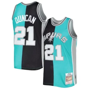 Tim Duncan San Antonio Spurs Hardwood Classics Luxueux 1998/99 Split Swingman Jersey Black/Teal - Design innovant - Écarte-vous du commun des mortels