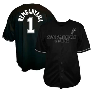 Victor Wembanyama San Antonio Spurs Collectible Profile Big & Tall Name & Number Button Up Jersey Black - Pour les joueurs de basketball amateurs - Adapté à tous les styles de jeu